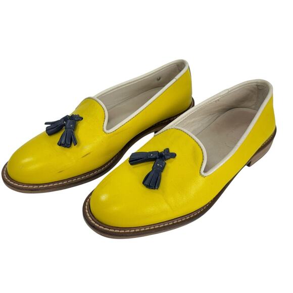 ( Verba ) Yellow Calf Leather Tassle Loafers women’s size EU 38 US 8 Italy - Picture 1 of 7